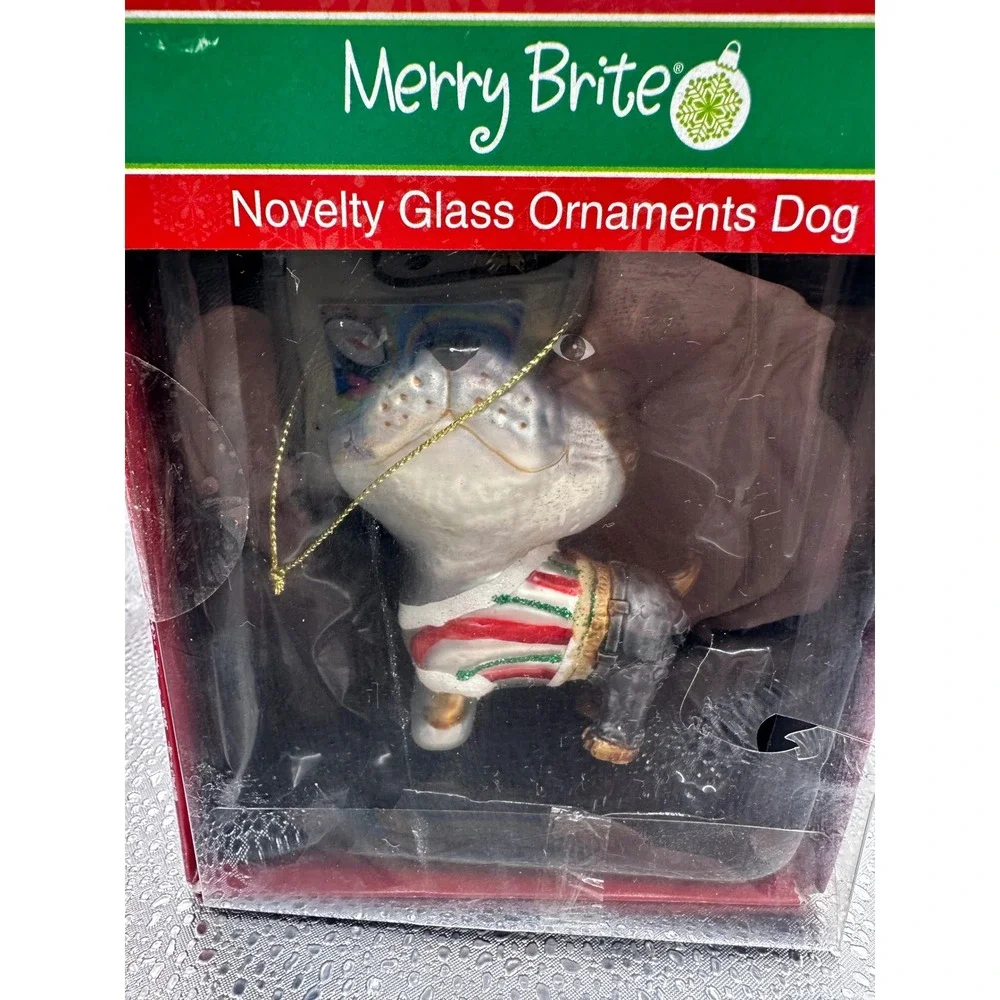 Merry Brite‎ Novelty Glass Dog Ornament Christmas Holiday Festive